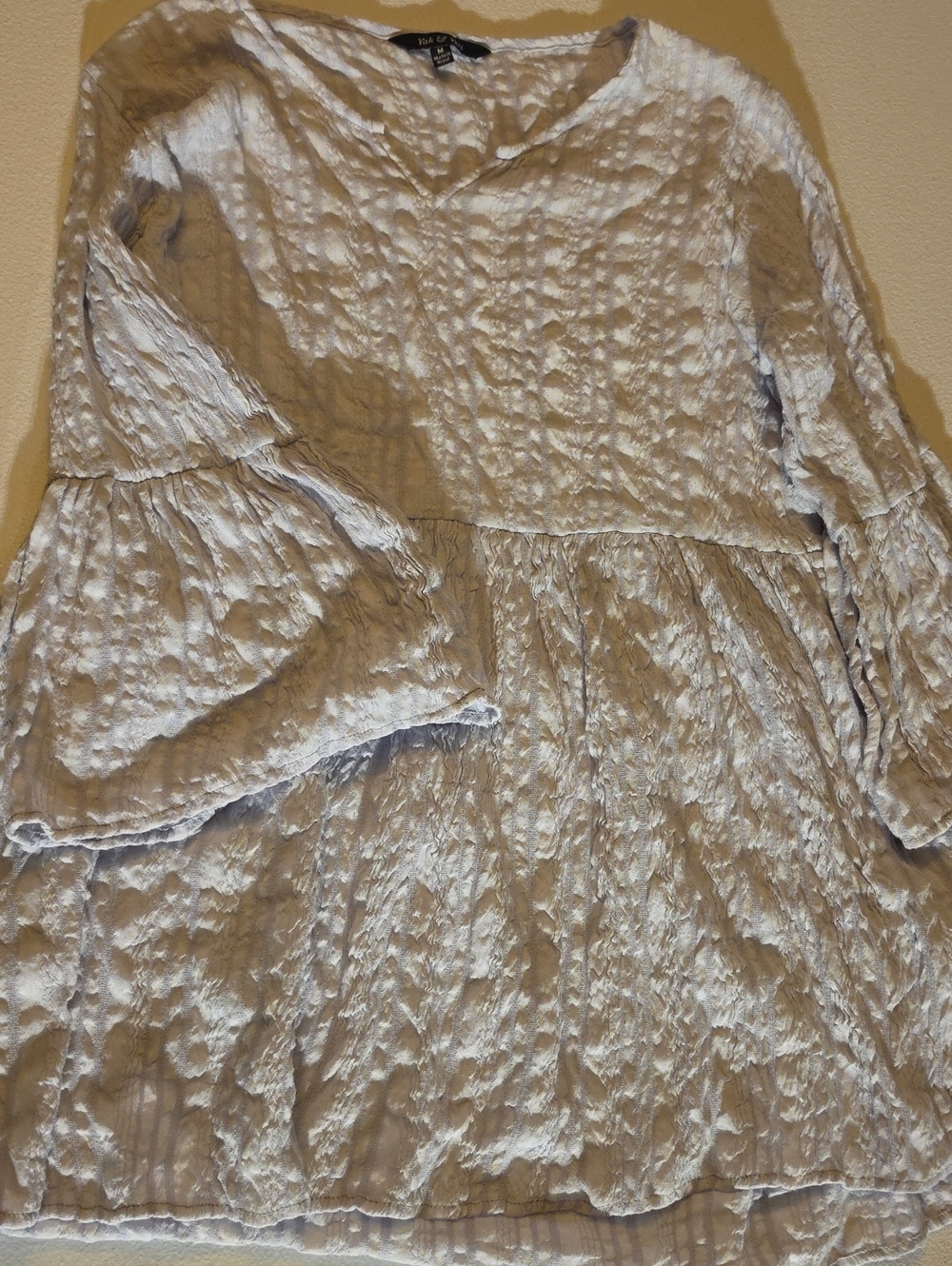 Women's Lilac Textured Bell-Sleeve Peplum Blouse